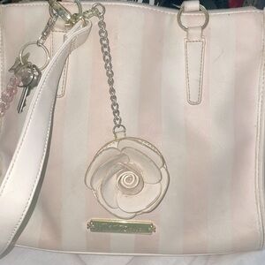 Betsey Johnson Pink Striped Cream Quilt Bag Purse